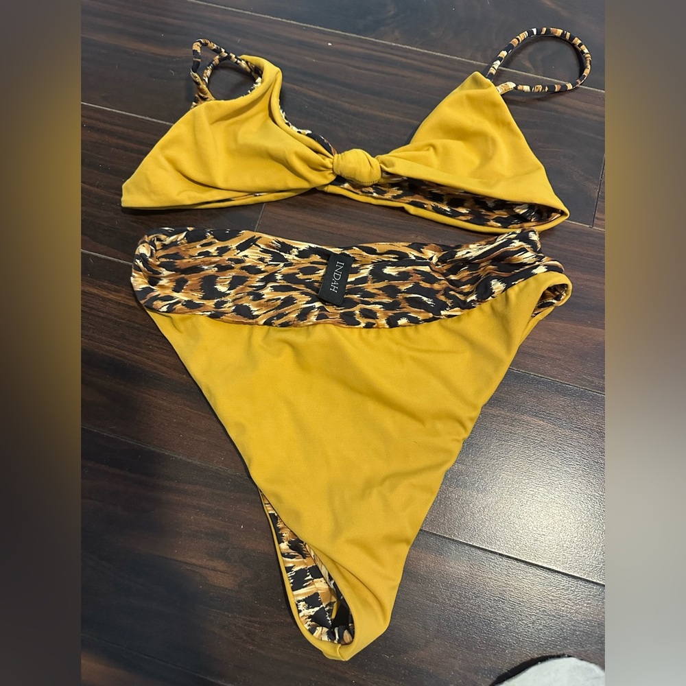 Indah Tina Mustard Yellow with Cheetah